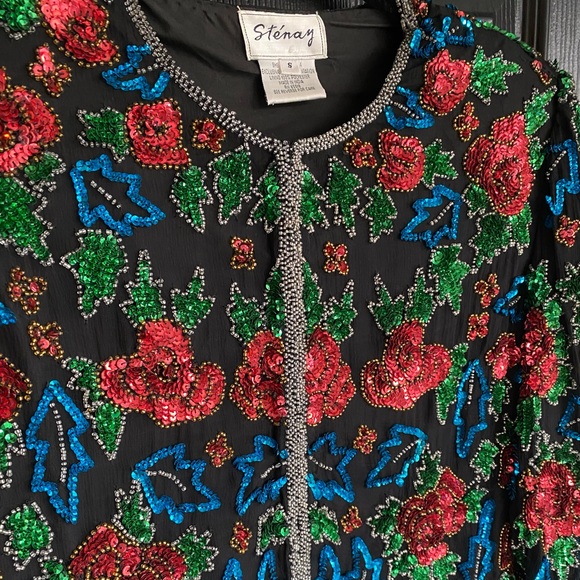 Vintage Stenay Womens Evening Jacket Sequin Top Black Blue Red 80s-Size S - Picture 2 of 6